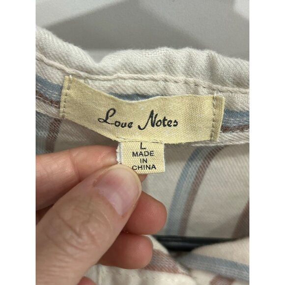 Love Notes Womens Sz Large Striped Button-Down Cropped Shirt Beige Blue Brown - Picture 5 of 10